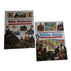 Bible Dictionary & Atlas Book Lot Children's Illustrated Colorful Homeschool